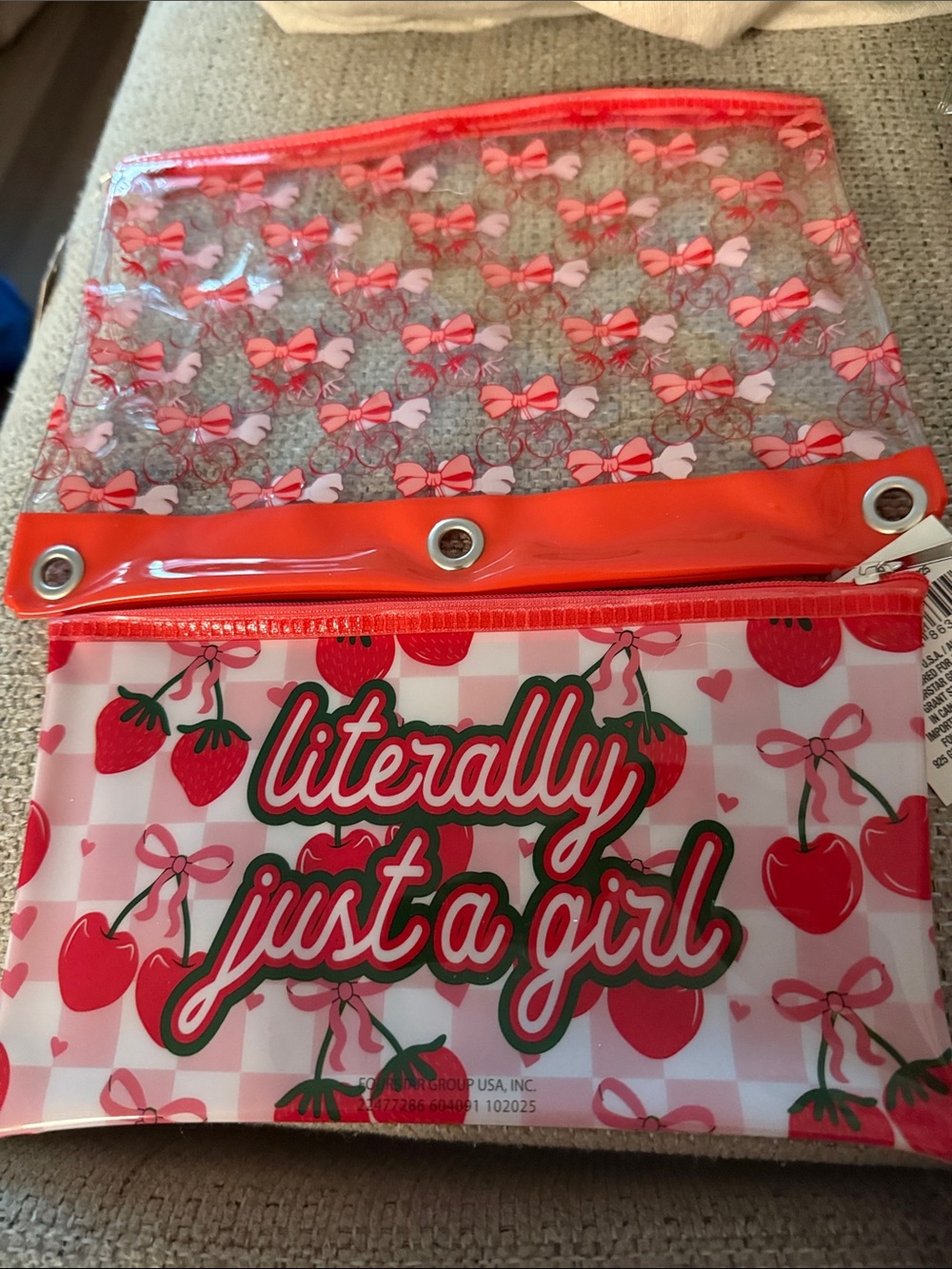 🍎🍎“Literally Just a Girl” Strawberry Cherry Cosmetic Pouch -BACK TO CAMPUS🍏